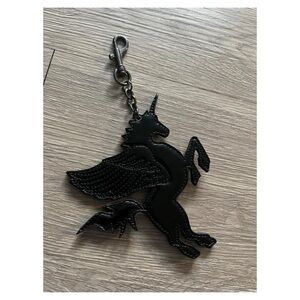 Leila Shams Black Unicorn Patent Leather Keychain